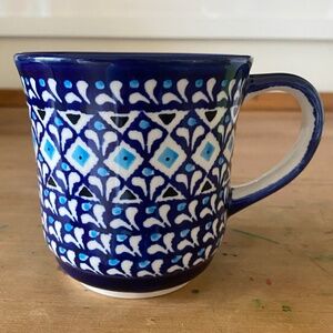 Polish Pottery Blue Diamond Pattern Mug